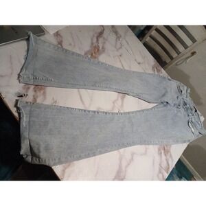 Y2K Style Simple Society Women Flare Jeans Disstresed Cowgirl Boho Hippie Retro